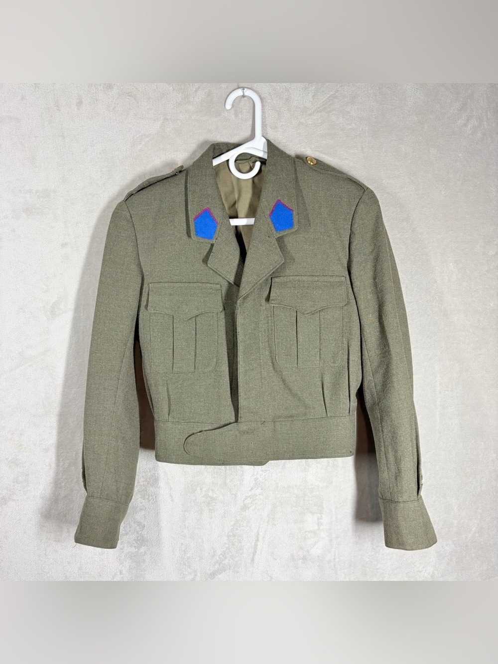 Vintage Belgian Militaryā Army Jacket Size 36 Cropped Wool Mid Century 60s
